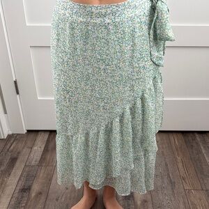 Women's Mint Floral Faux Wrap Midi Skirt Lauren Conrad Size Medium